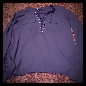 Black silk shirt with tie up  middle